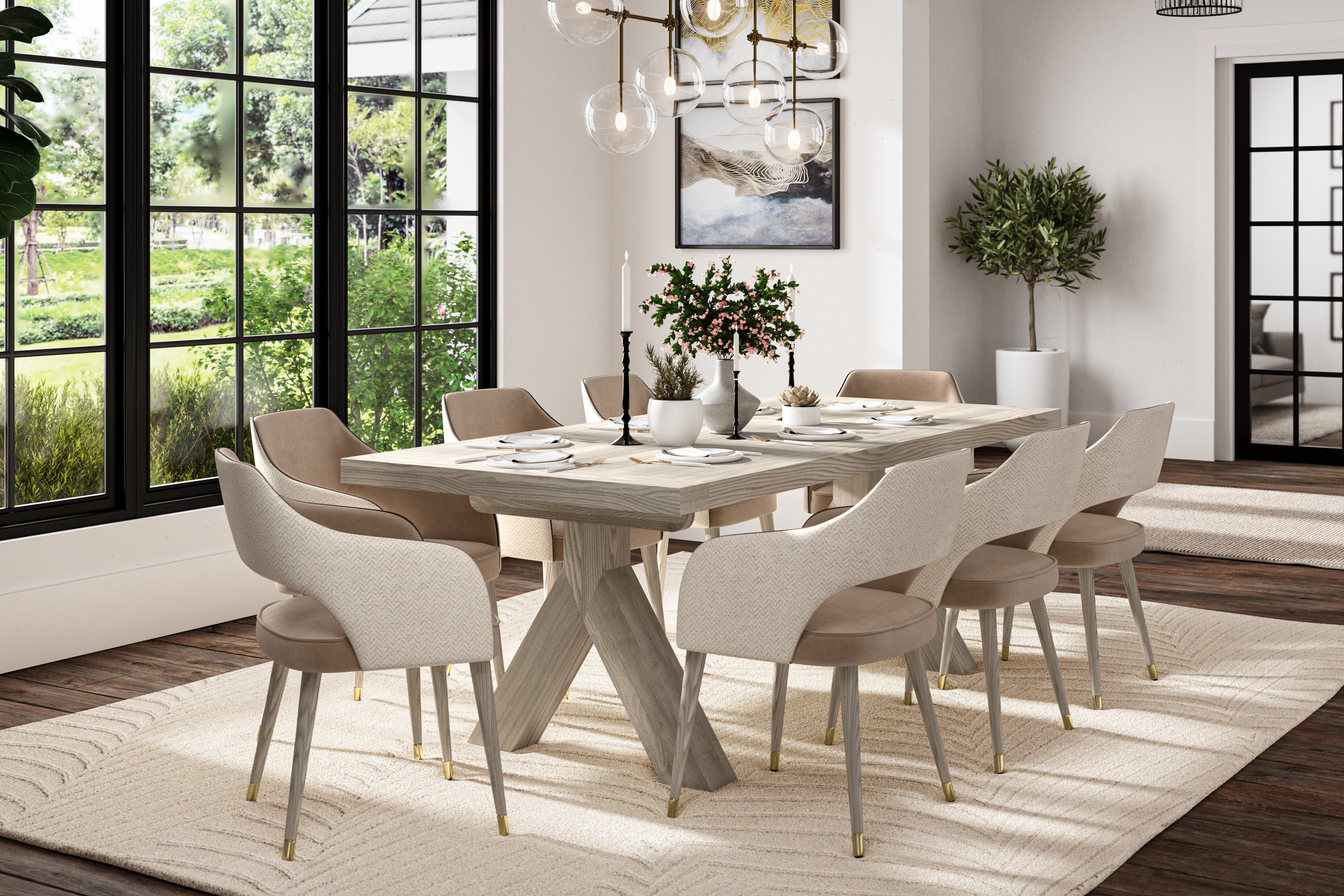 Farmhouse dining table top and chairs set