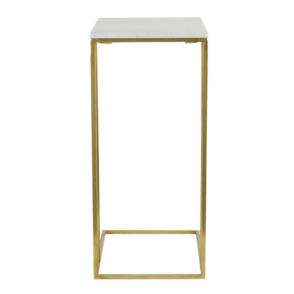 Roshan White and Antique Bronze Marble Side Table Diamond Furniture