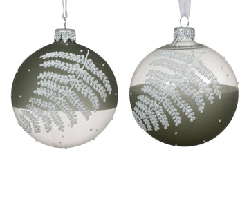 Bauble glass transparent fern leaf rosemary green