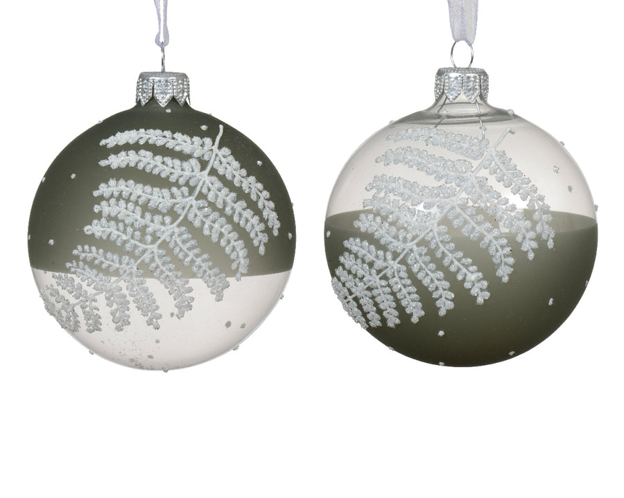 Bauble glass transparent fern leaf rosemary green