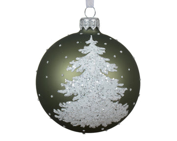 Bauble glass matt snow rosemary green