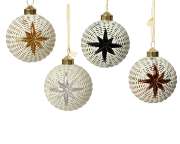 Bauble glass matt - enamel - shiny w carved star design