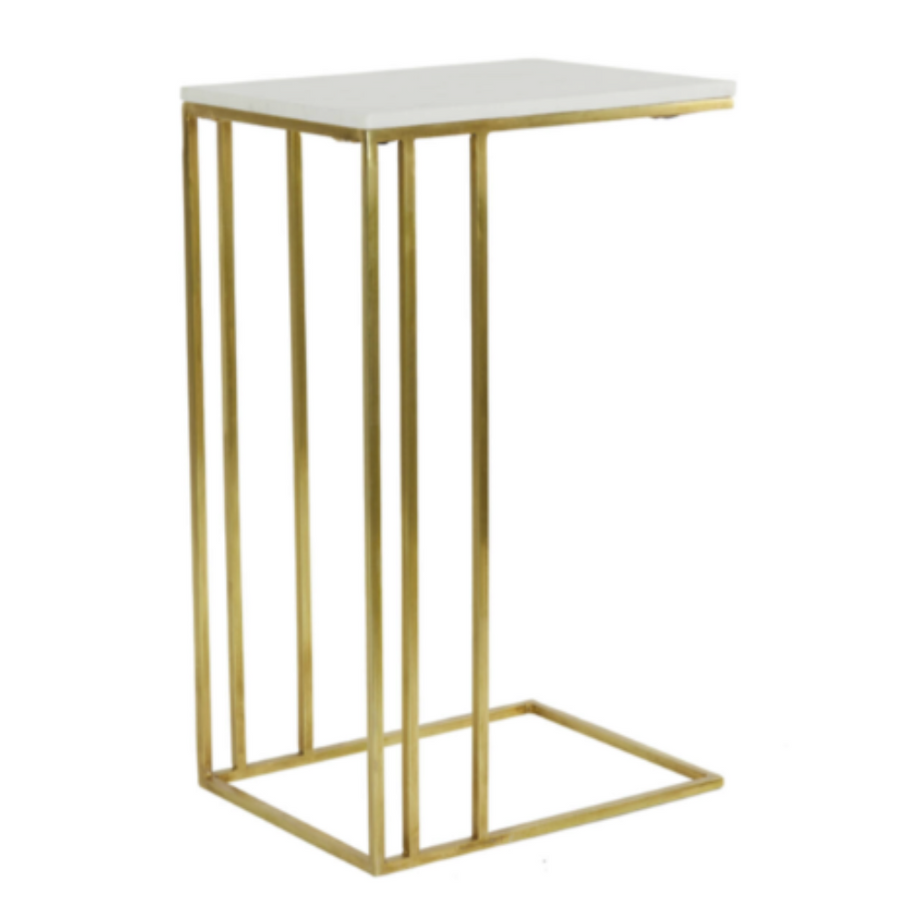 Roshan White and Antique Bronze Marble Side Table