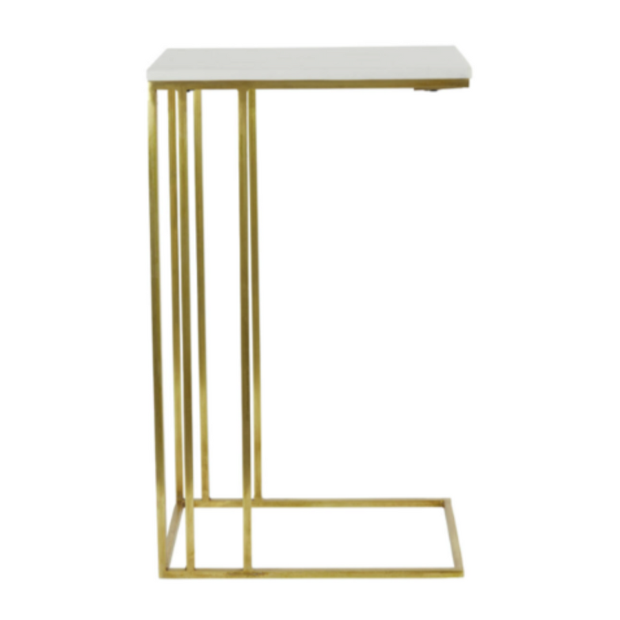 Roshan White and Antique Bronze Marble Side Table